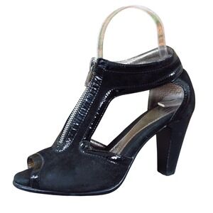 Sofft Womens Peep Toe Bootie Sandal 6 Dress Evening Black Suede Patent Leather